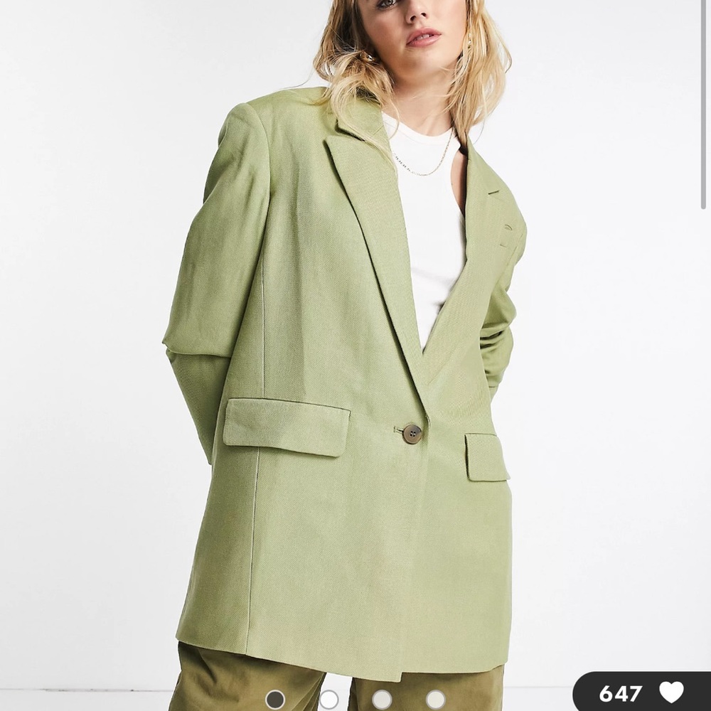 Topshop relaxed oversized single breasted blazer in sage Size 10